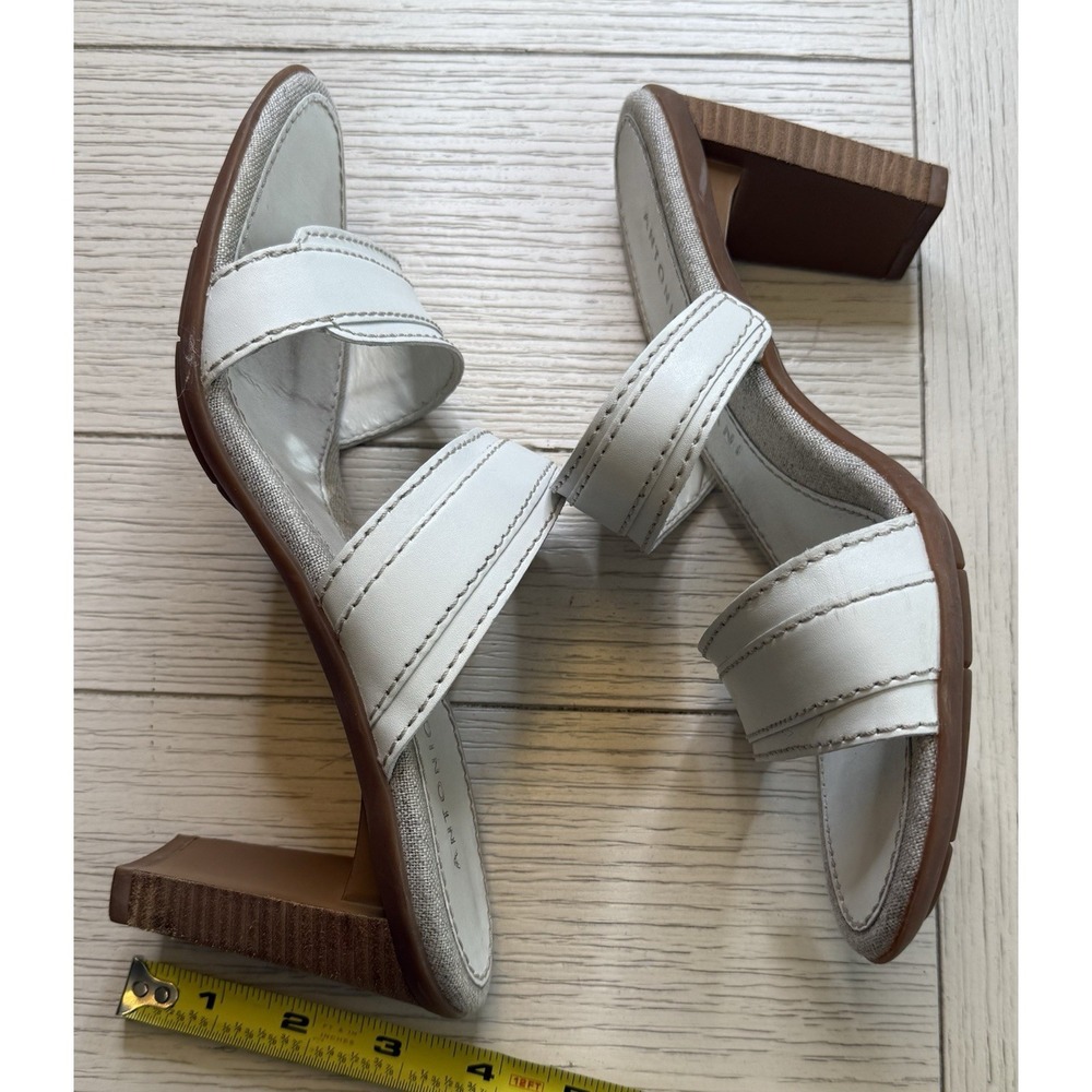 Antonio Melani 3" Heel‎ White Open Toe Slide Sandal Shoe 9 M Block Heel Bohemian - Picture 5 of 10